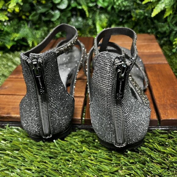 Women Sandals 8.5 Gladiator Pewter Glitter Jeweled Cammie JESSICA SIMPSON 1489 - Picture 9 of 10